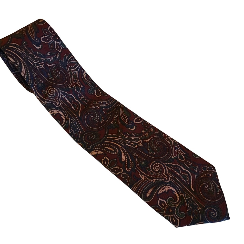 Brooks Brothers Tie Makers Burgundy Navy Blue Paisley All Silk Necktie USA Made